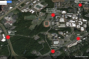 Campus Map showing where traffic improvement construction sites will be located.