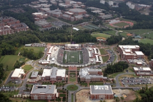An archive aerial shot of campus